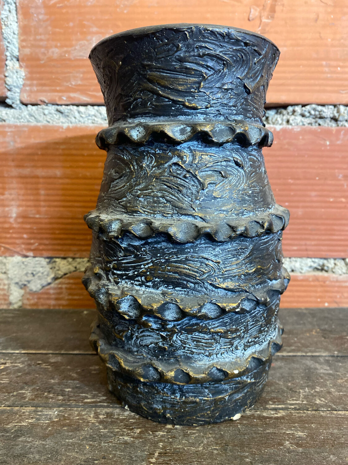 Vintage 1970s Black Ceramic Vase from VALLAURIS #D695