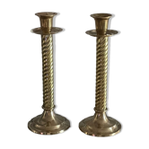 Pair of twisted brass column candle holders