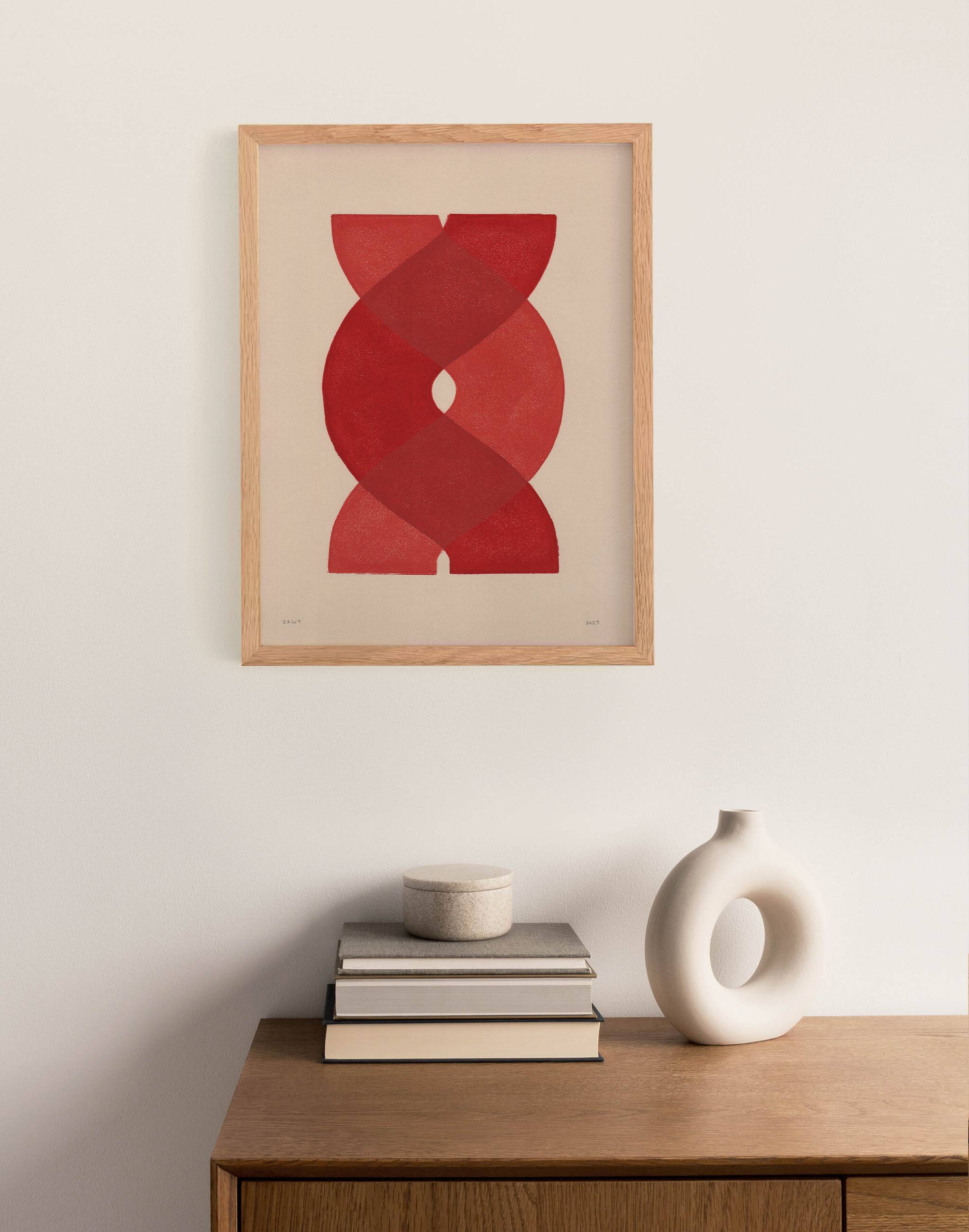 abstract painting on paper - red "waves" painting by Eawy