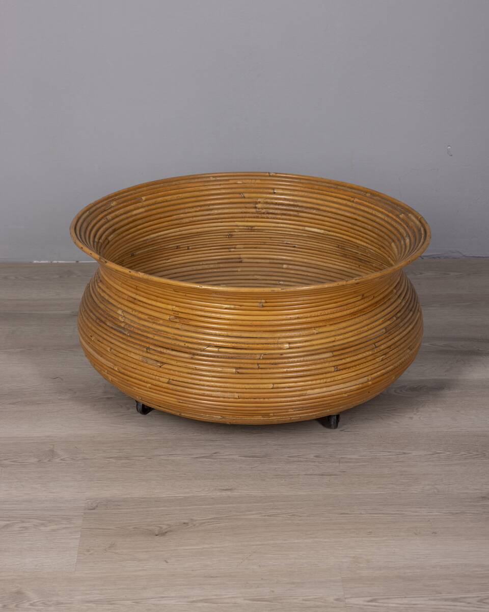 Vintage 1960s Italian-design bamboo plant pot with wheels