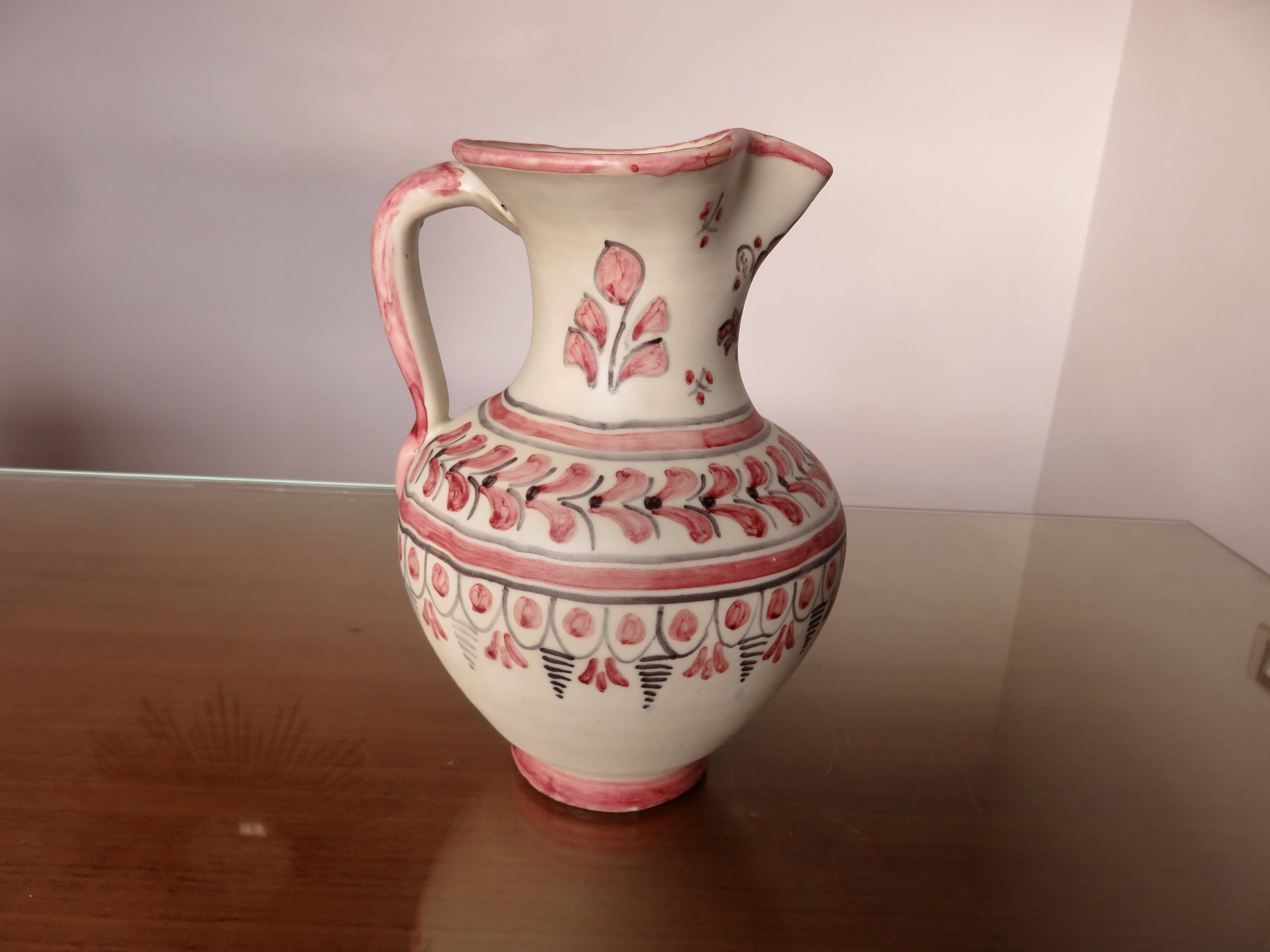 Signed "talavera" ceramic pitcher, Spain, 1950s-60s