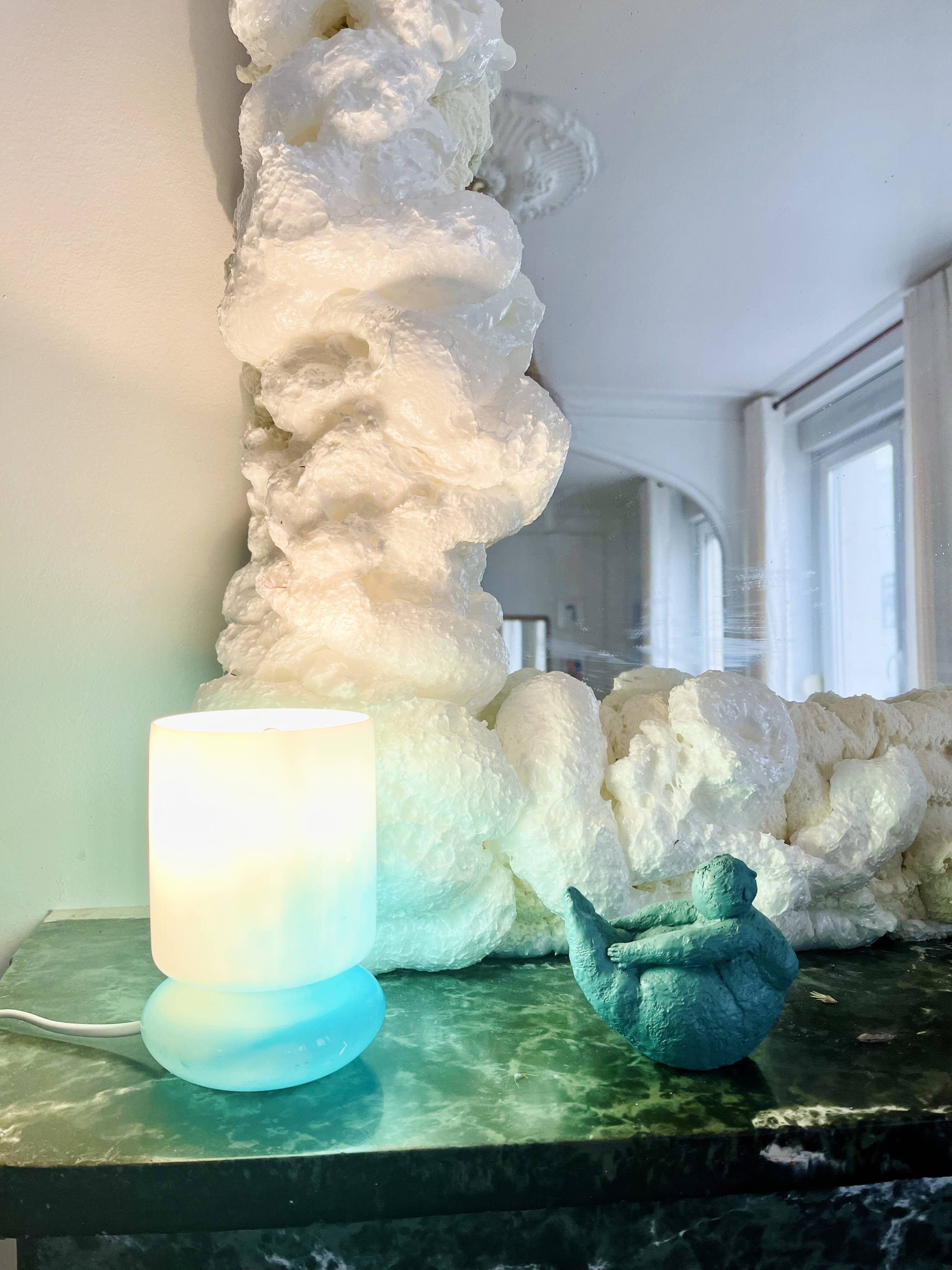 Vintage blue blown glass lamp 90