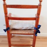 Fauteuil enfant vintage en bois et paille, années 50