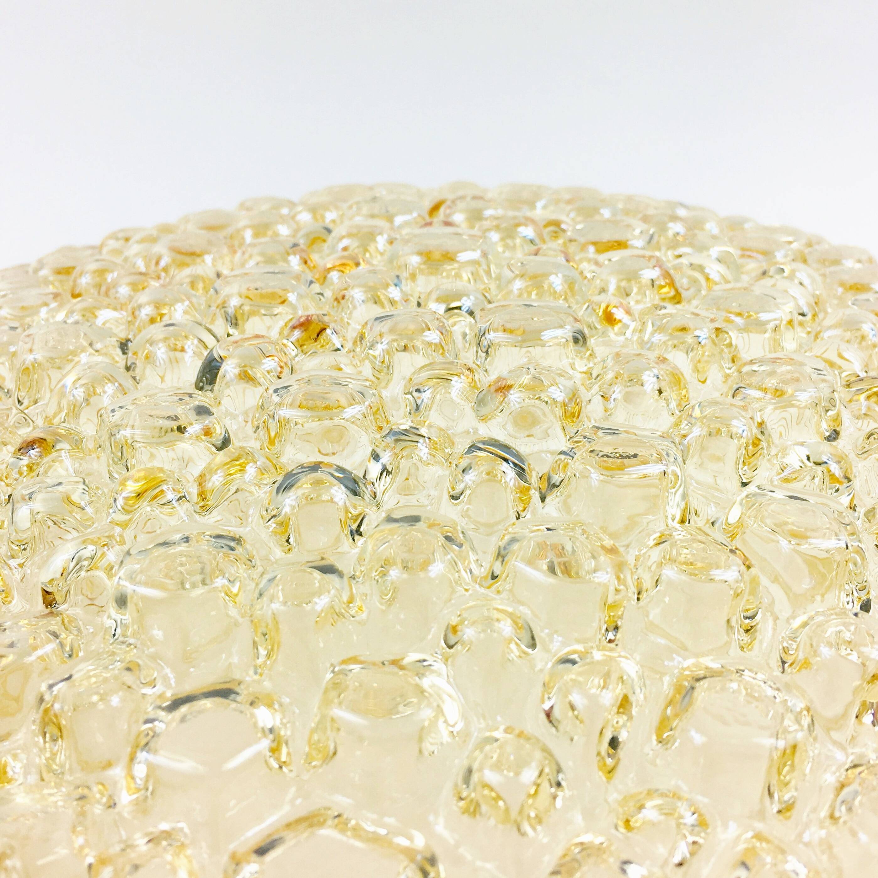 Plafonnier/Plafonnier Mid-Century en Verre Bullé Ambré par Helena Tynell pour Limburg, Allemagne, 1970