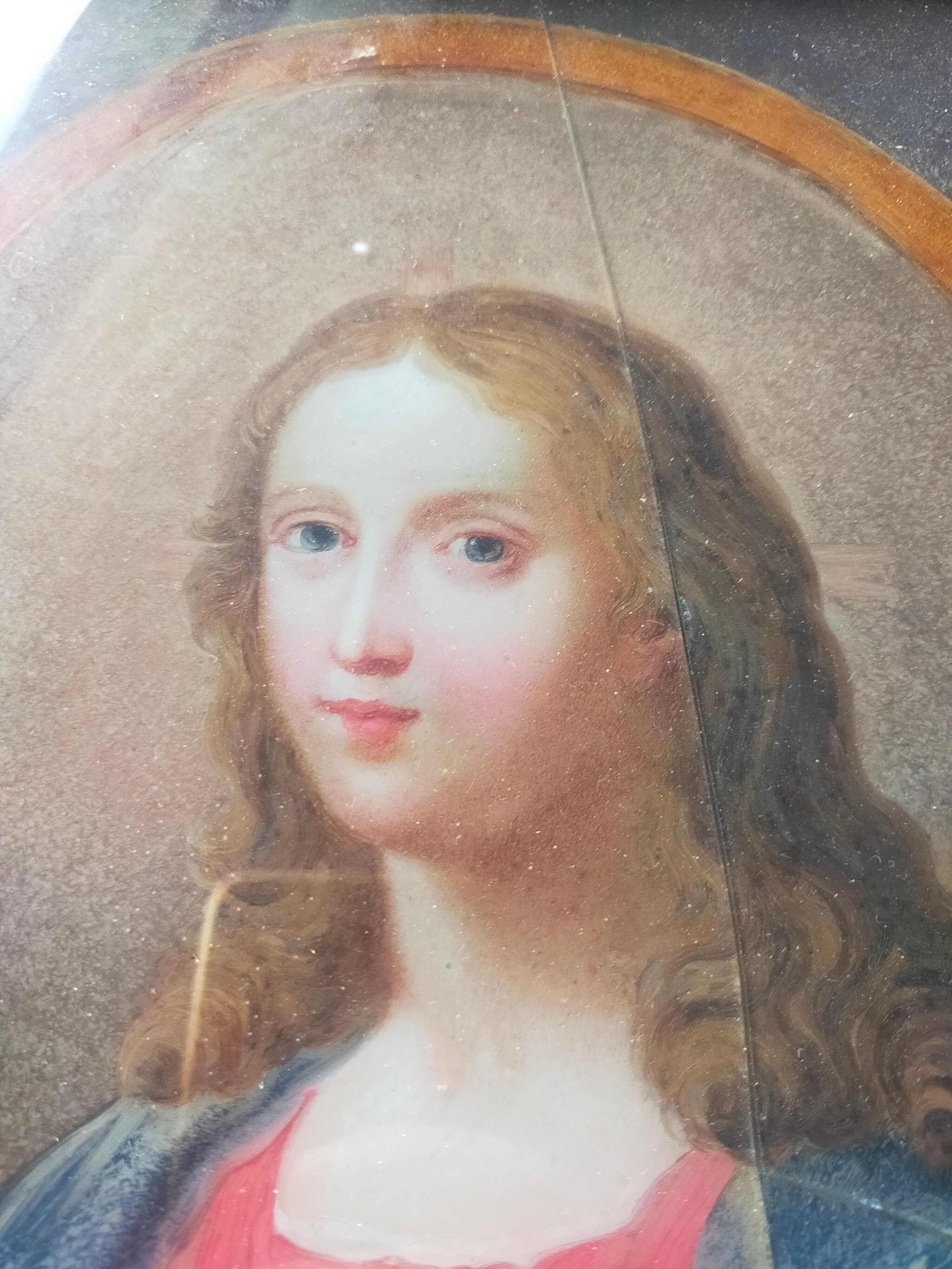 Ancient painting on glass depicting a female figure XVlll century