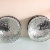 Pair of round ceiling lights in glass ice vintage 60-70s