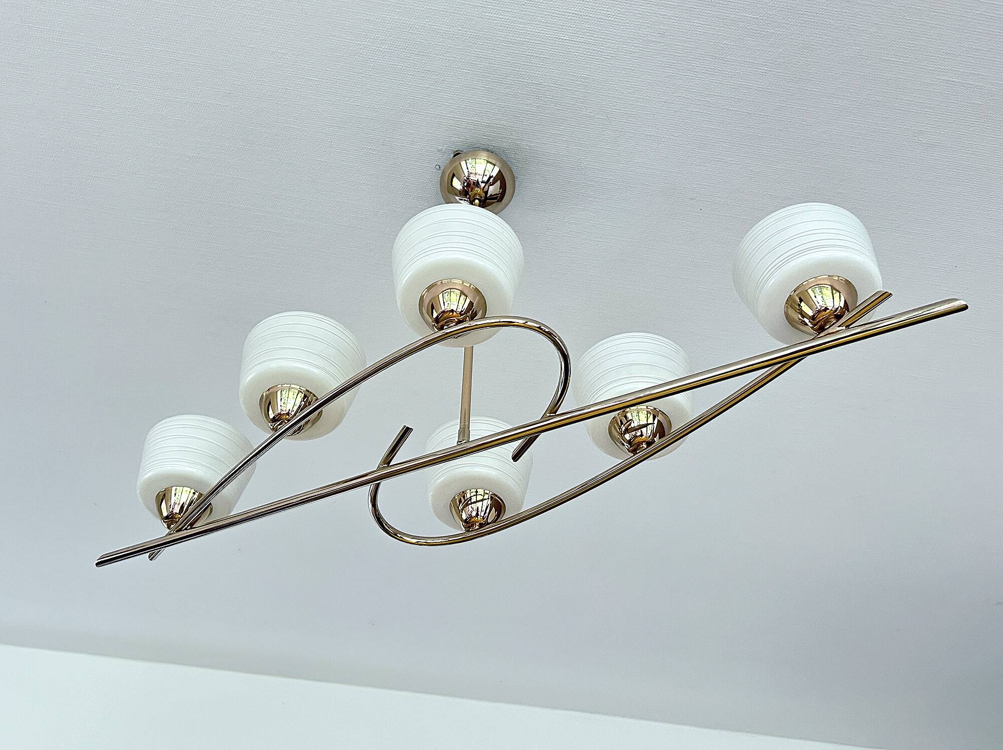 Large Vintage Glass Brass Pendant Light