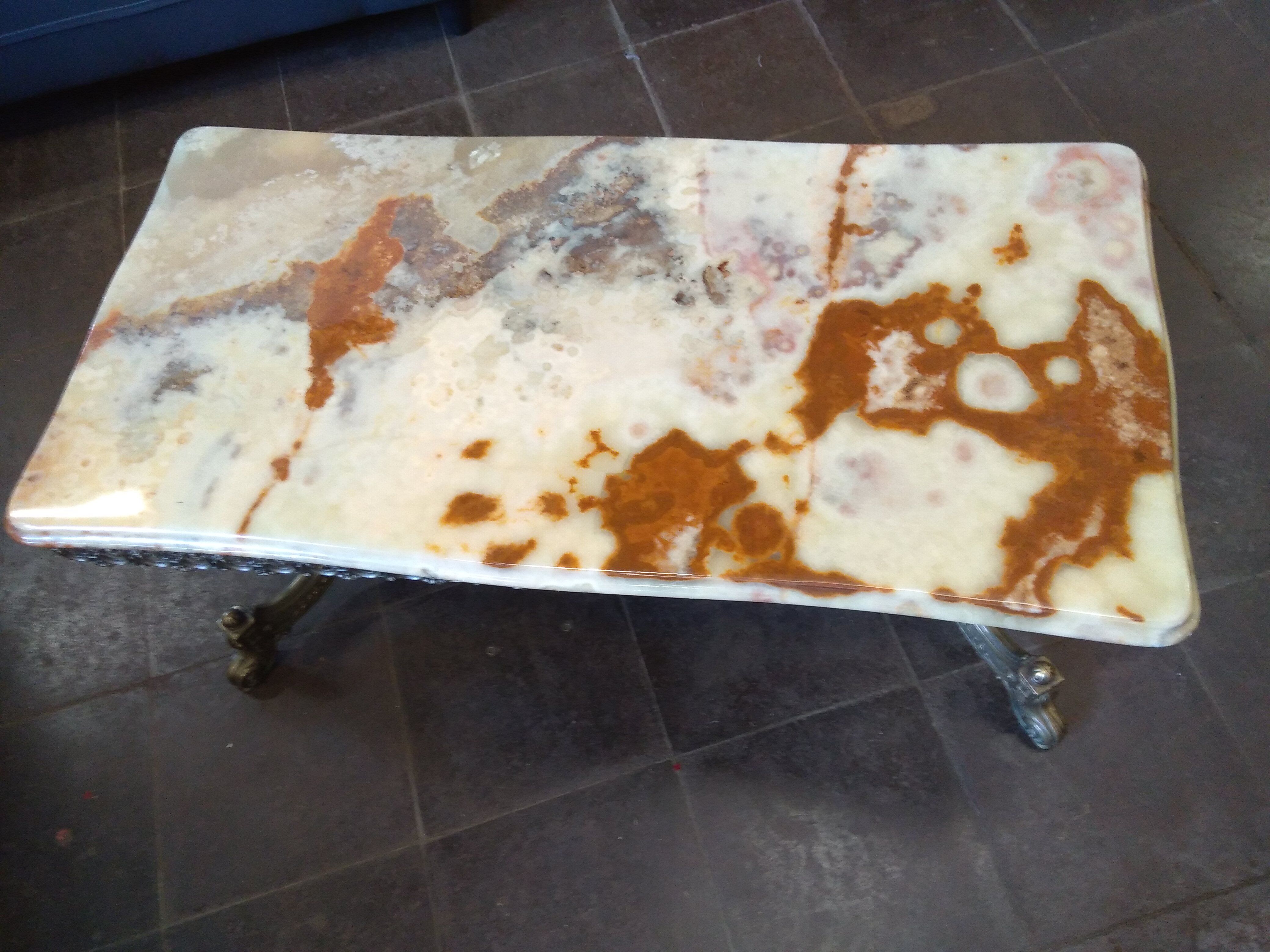 Wrought iron coffee table, marble top