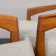 Pair of Kai Kristiansen Paperknife lounge chairs in teak and natural wool