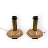 Ensemble de 2 pieds de lampes de table Hollywood Regency en granit rose et laiton, Italie 1970