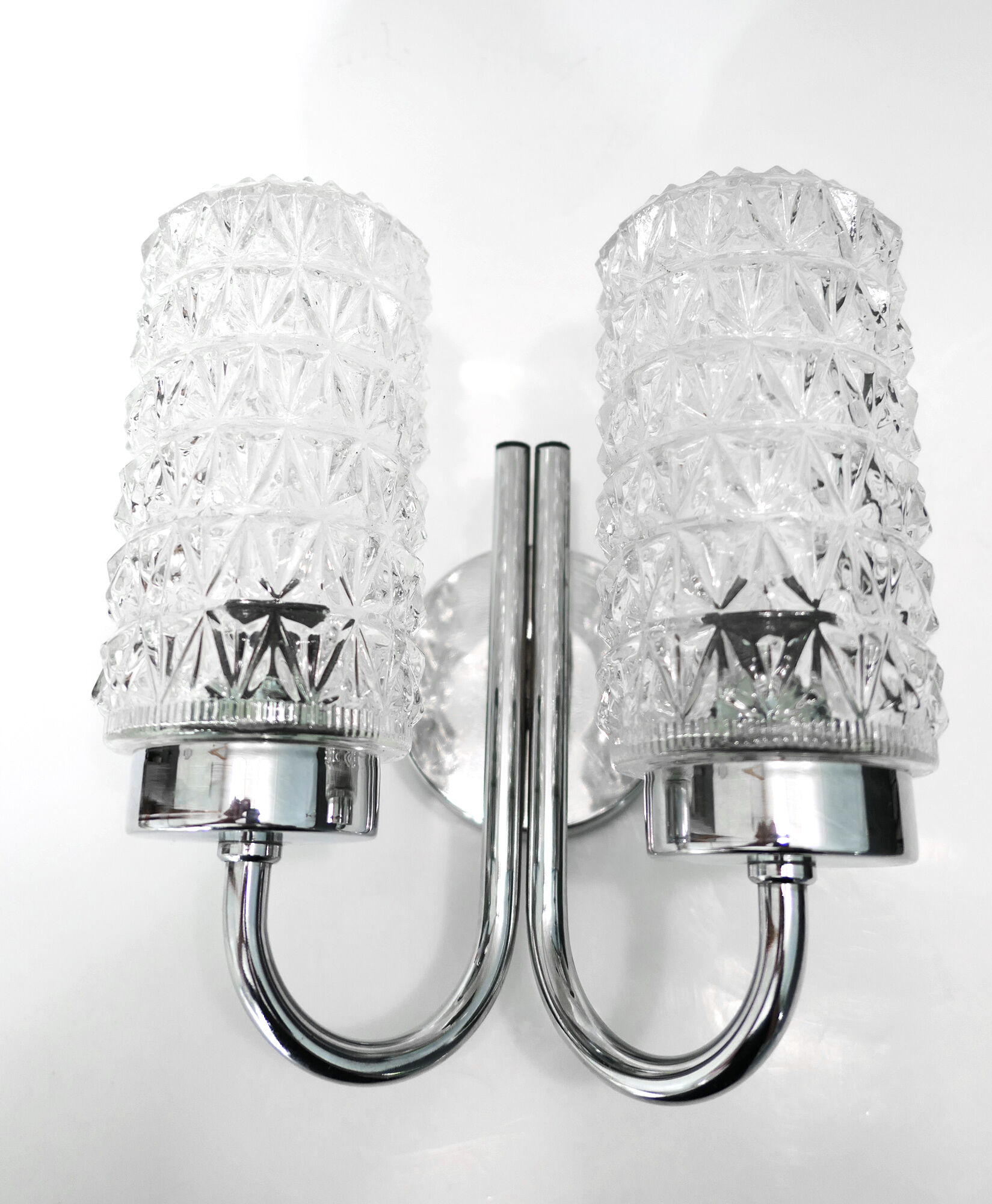 Double wall lamp 1970's chrome and glass