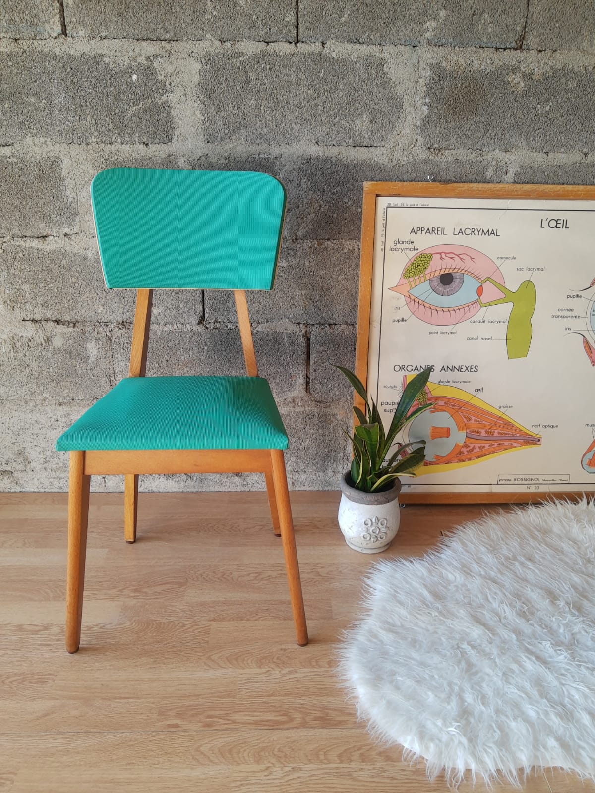 Beech chair compass feet 50s- 60s vinyl - vintage