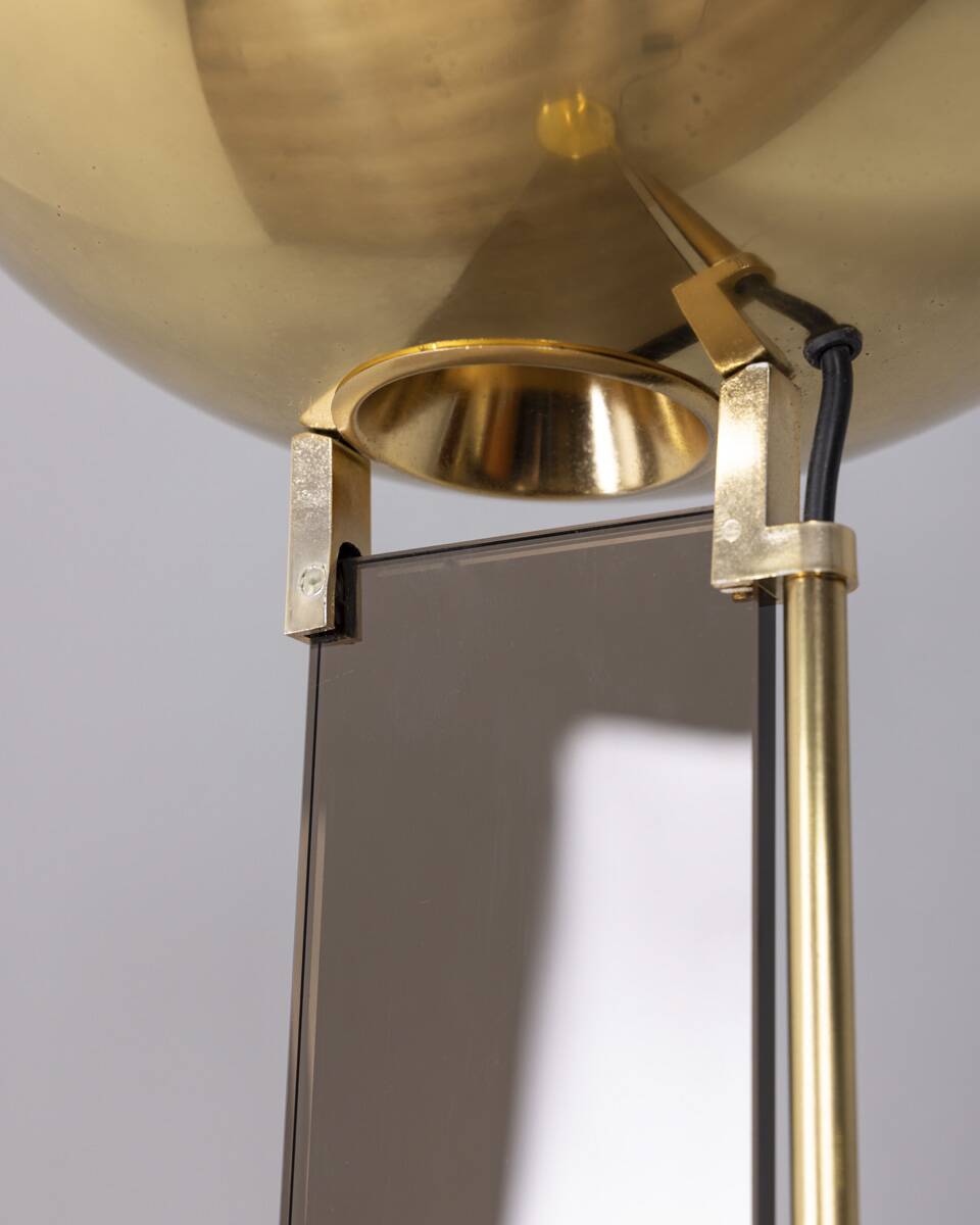 Vintage 1980s floor lamp in gold-plated brass and glass, designed by Relux
