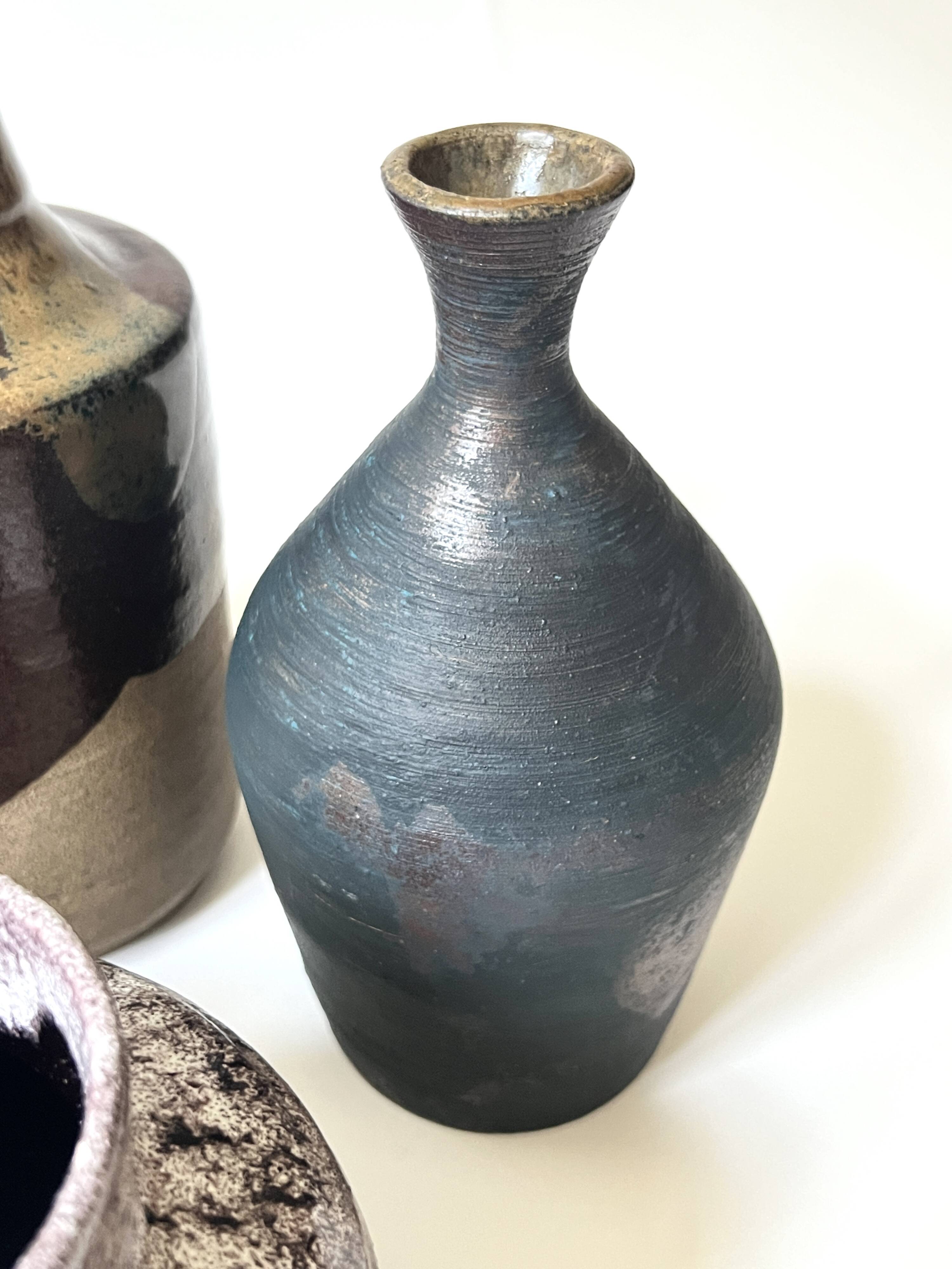 Handcrafted and signed stoneware vase, ceramic, circa 1970