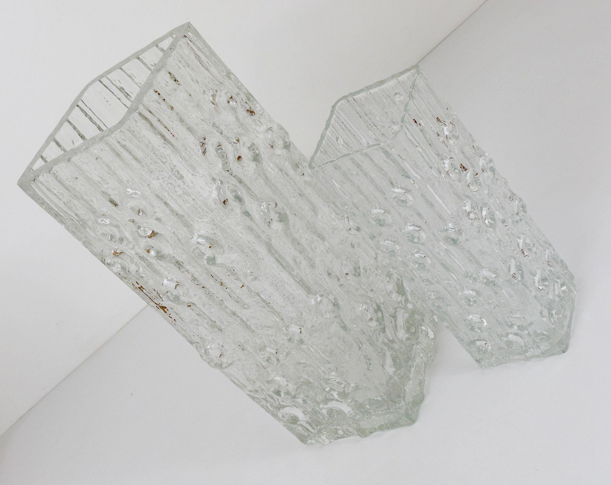 Peill & Putzler Modern Square Op Art Vase in Frosted Glass, Germany, 1970s