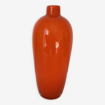 Grand vase Empoli en verre orange ,vintage 1960 s