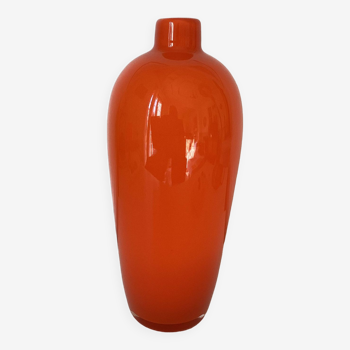 Large Empoli vase in orange glass, vintage 1960s