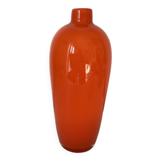 Grand vase Empoli en verre orange ,vintage 1960 s