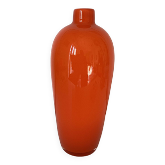 Large Empoli vase in orange glass, vintage 1960s