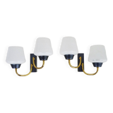 Pair of vintage Maison Arlus wall lights from the 1950s in brass, glass globe.