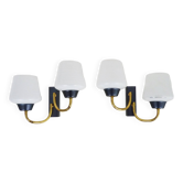Pair of vintage Maison Arlus wall lights from the 1950s in brass, glass globe.