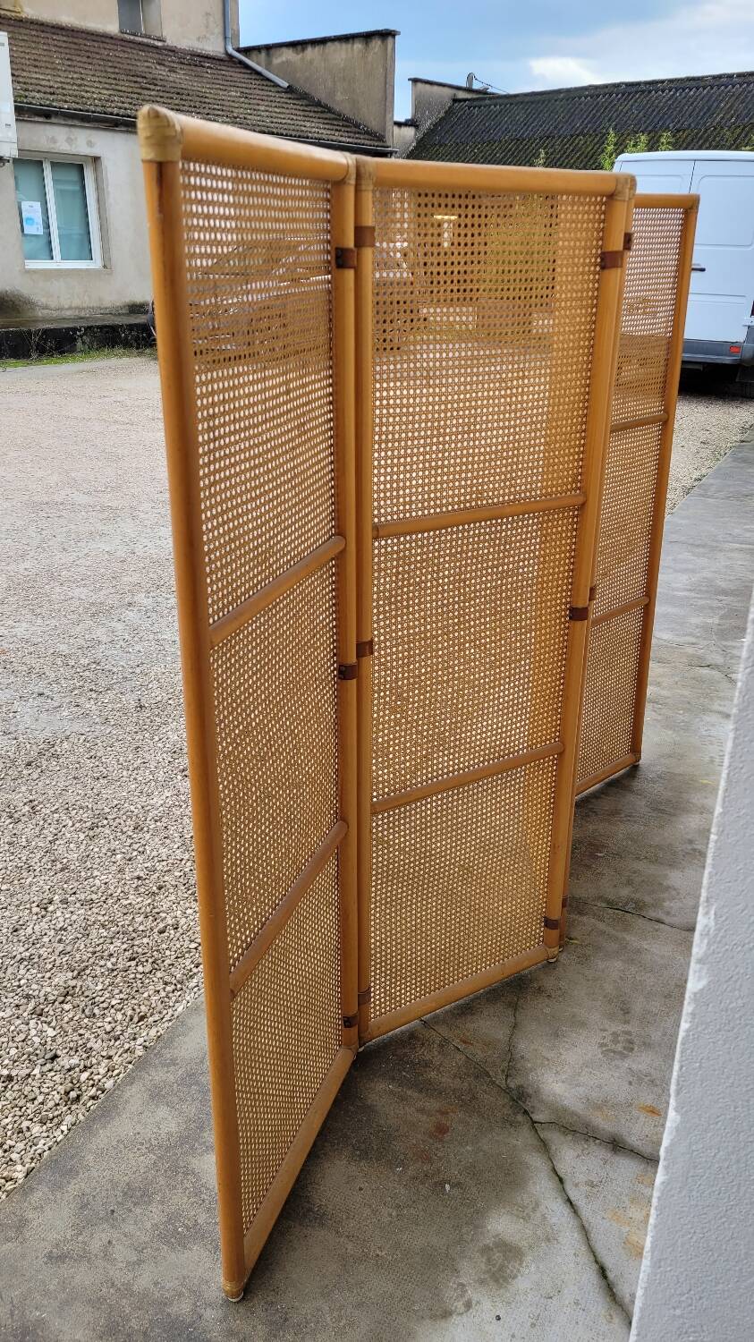 Vintage wicker claustra screen - 1950s