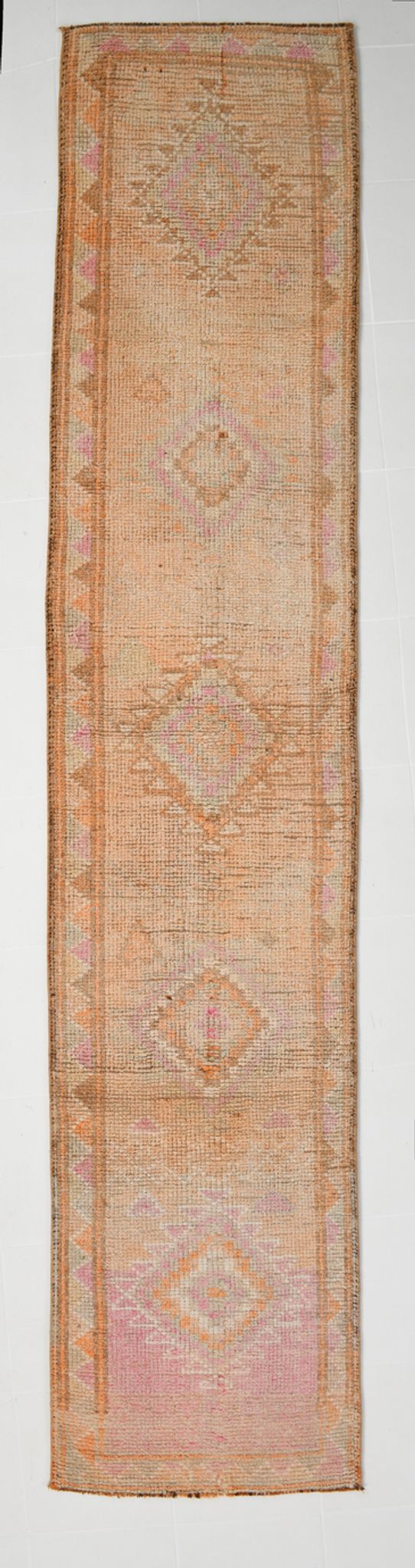 3x13 pale pink & orange turkish runner rug 82x403cm