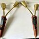 Pair of Scandinavian Midcentury wall lights sconces Brass & teak wood