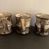 Set of 3 Danish Waldorff cups and 3 saucers in glazed stoneware