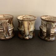 Set of 3 Danish Waldorff cups and 3 saucers in glazed stoneware