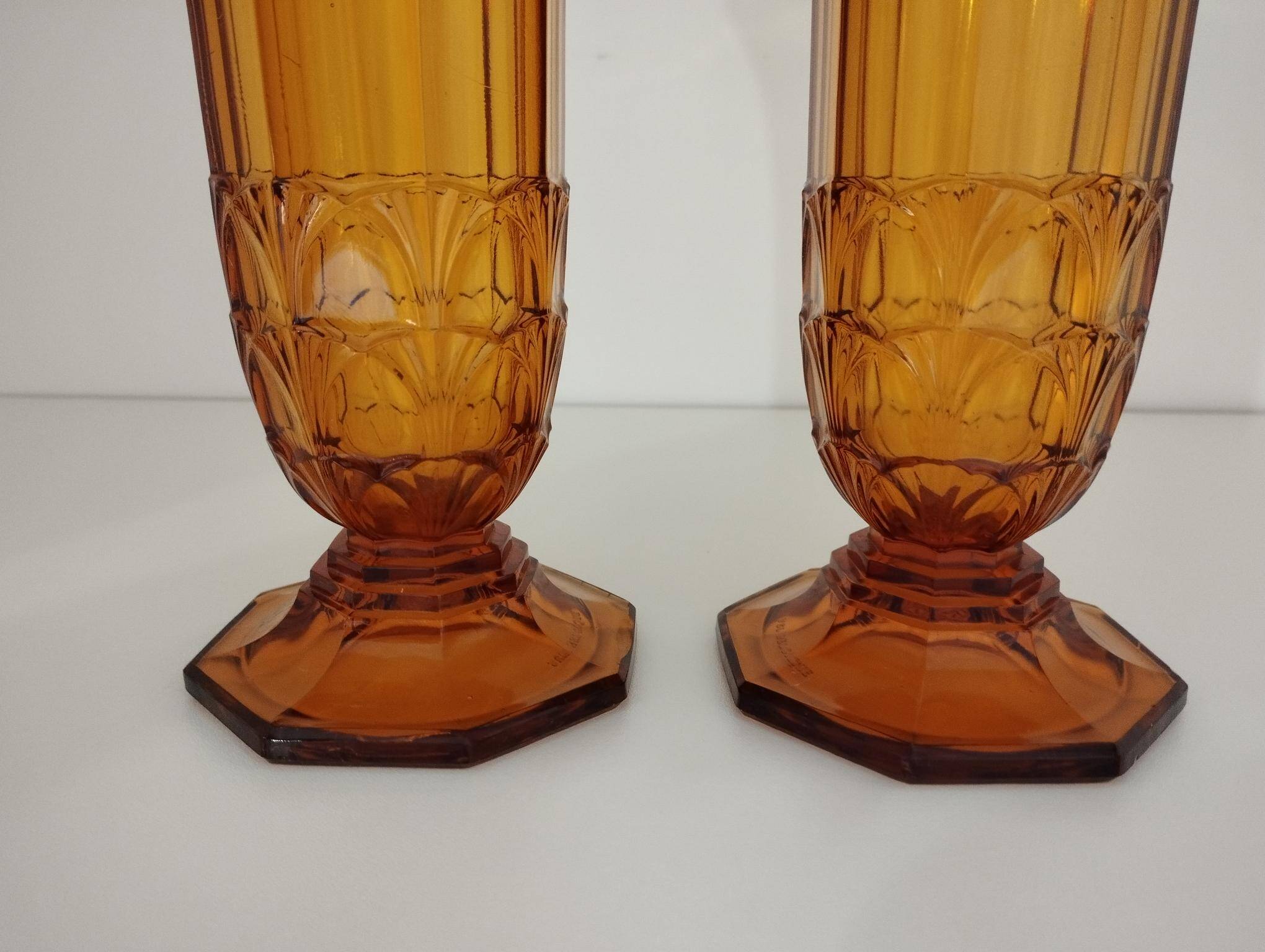 Art Deco vase pair, Val-Saint-Lambert crystal 1930