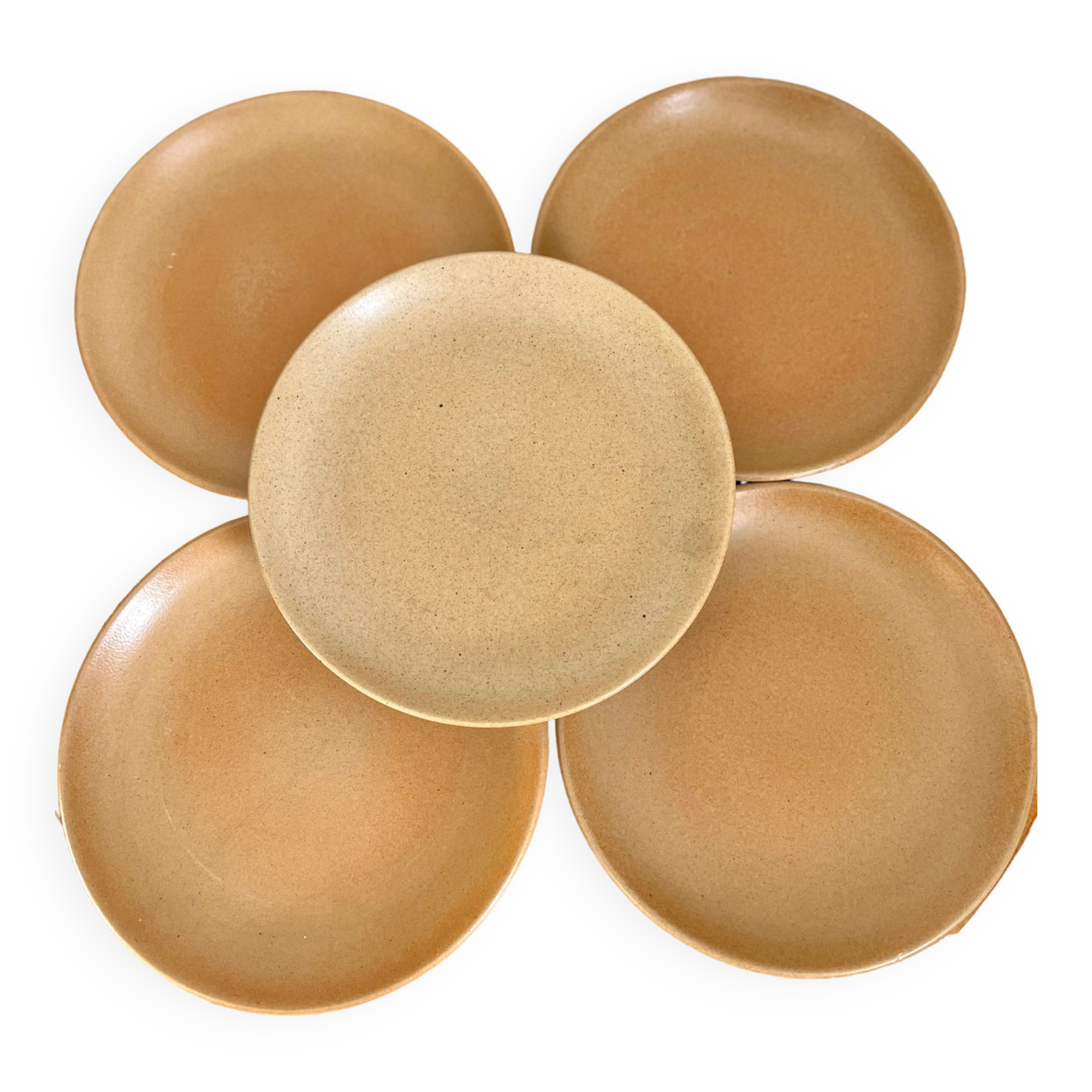 Set of 5 large vintage stoneware dinner plates