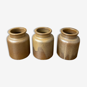 Set of 3 enamelled stoneware pots