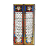 Screened windows with colored stained glass windows