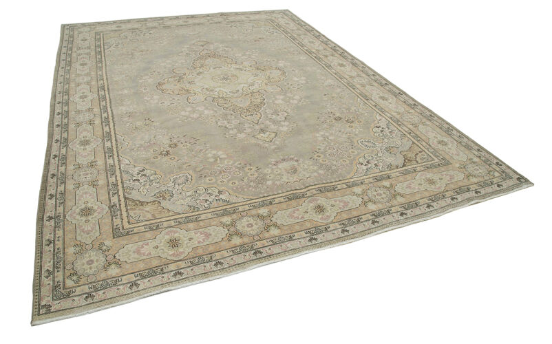Hand-knotted persian vintage 1970s 258 cm x 365 cm beige wool carpet