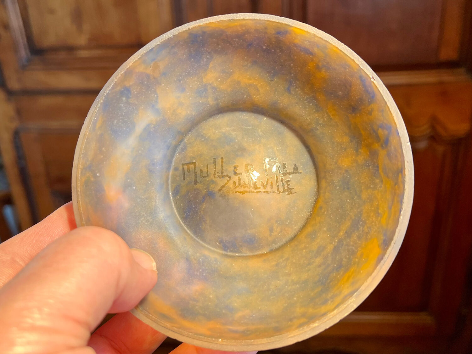 Small glass paste cut by Muller Frères Lunéville, in multi-coloured glass.