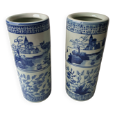 Pair of chinese porcelain roller vases - signed height 25.5cm