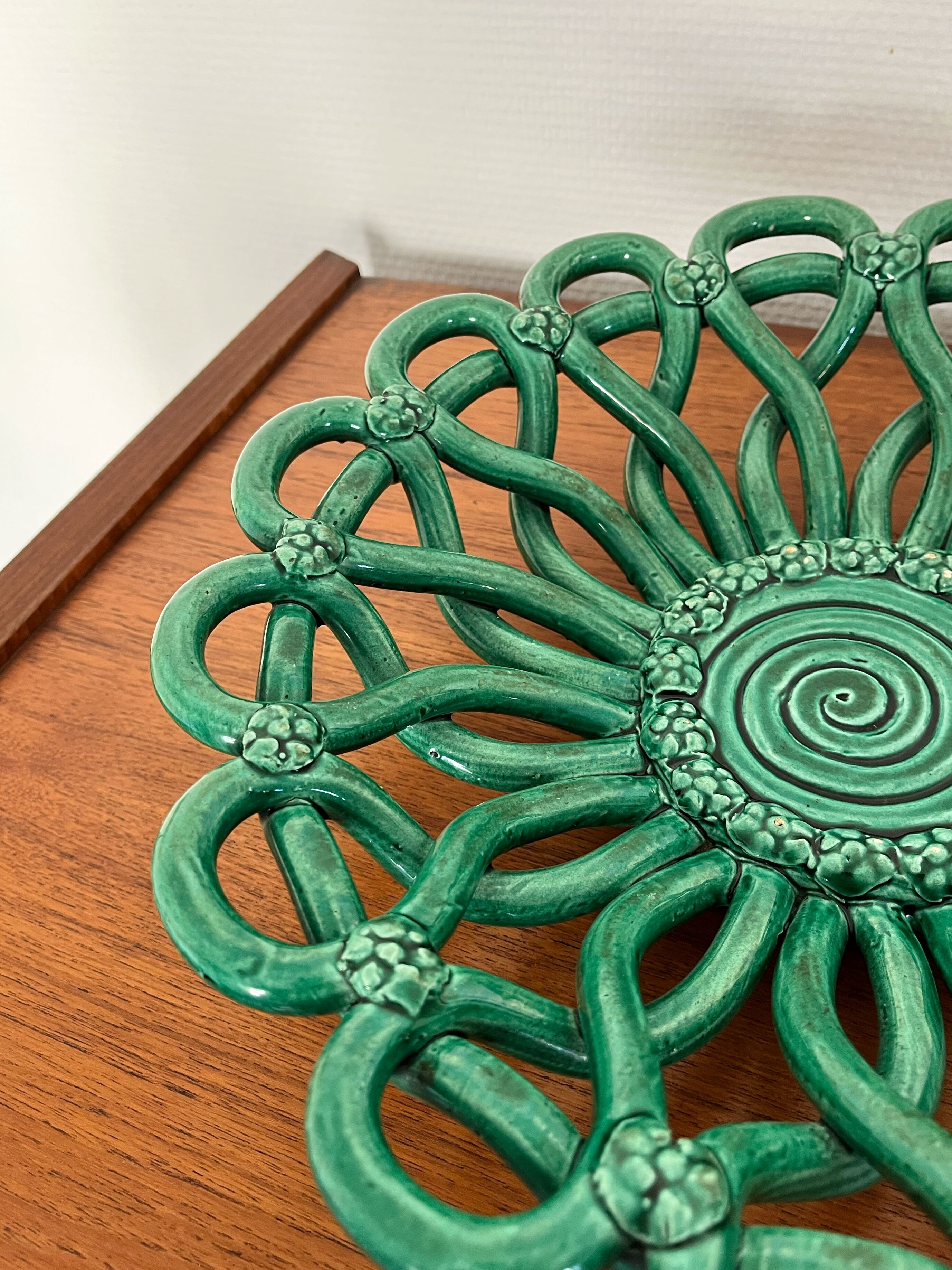 Vintage Vallauris ceramic braided fruit cup