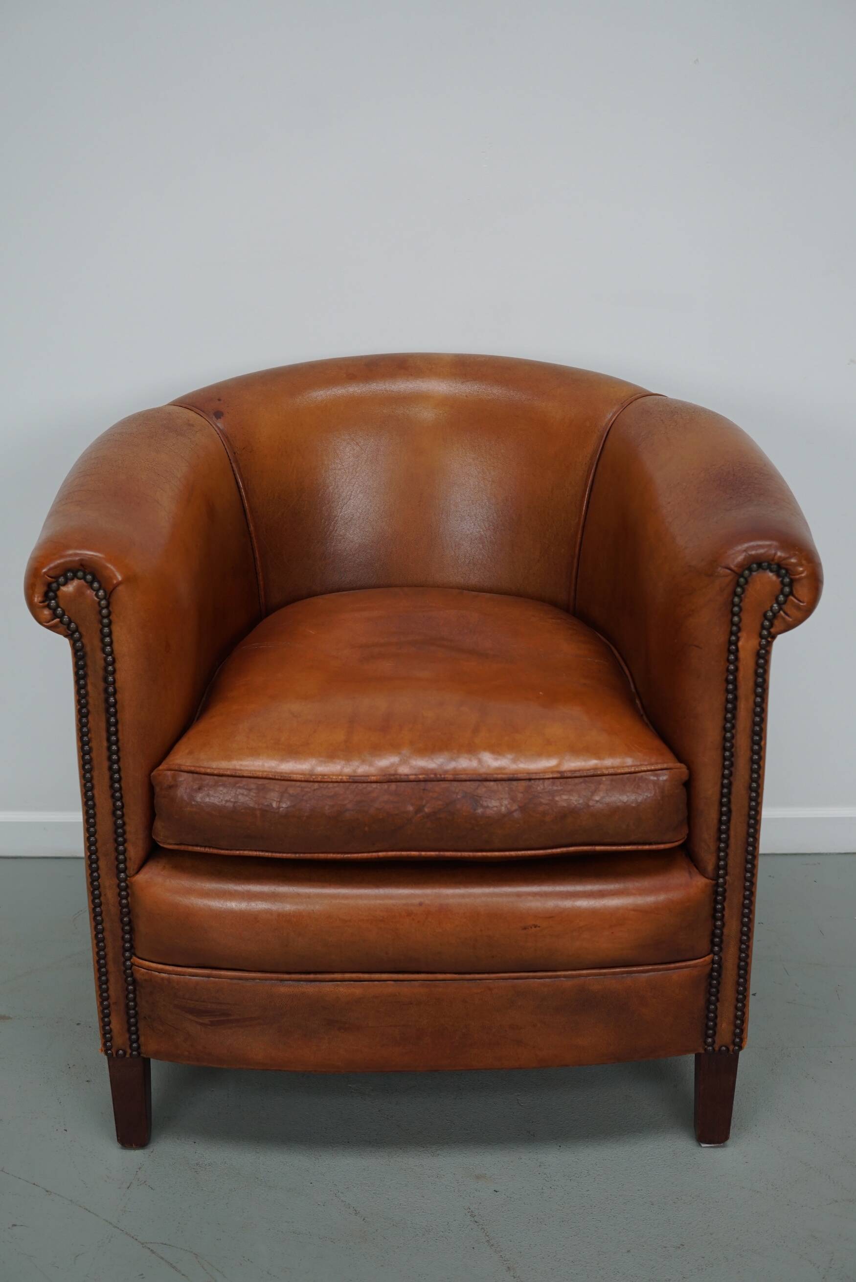 Fauteuil club vintage hollandais en cuir cognac