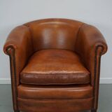 Fauteuil club vintage hollandais en cuir cognac