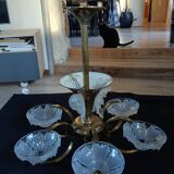 Antique Art Deco brass and glass chandelier