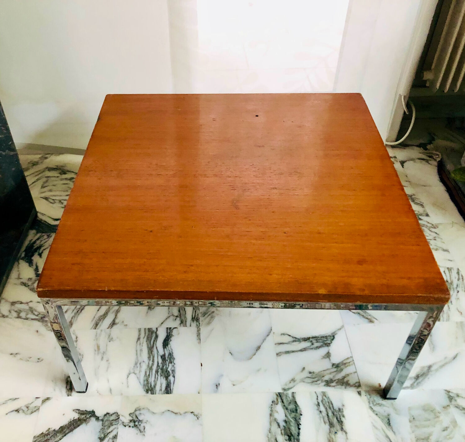 Modernist coffee table in chrome and solid wood - Bauhaus