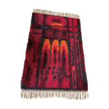 Original Abstract Scandinavian High Pile Abstract Rya Rug Carpet, Sweden, 1960s