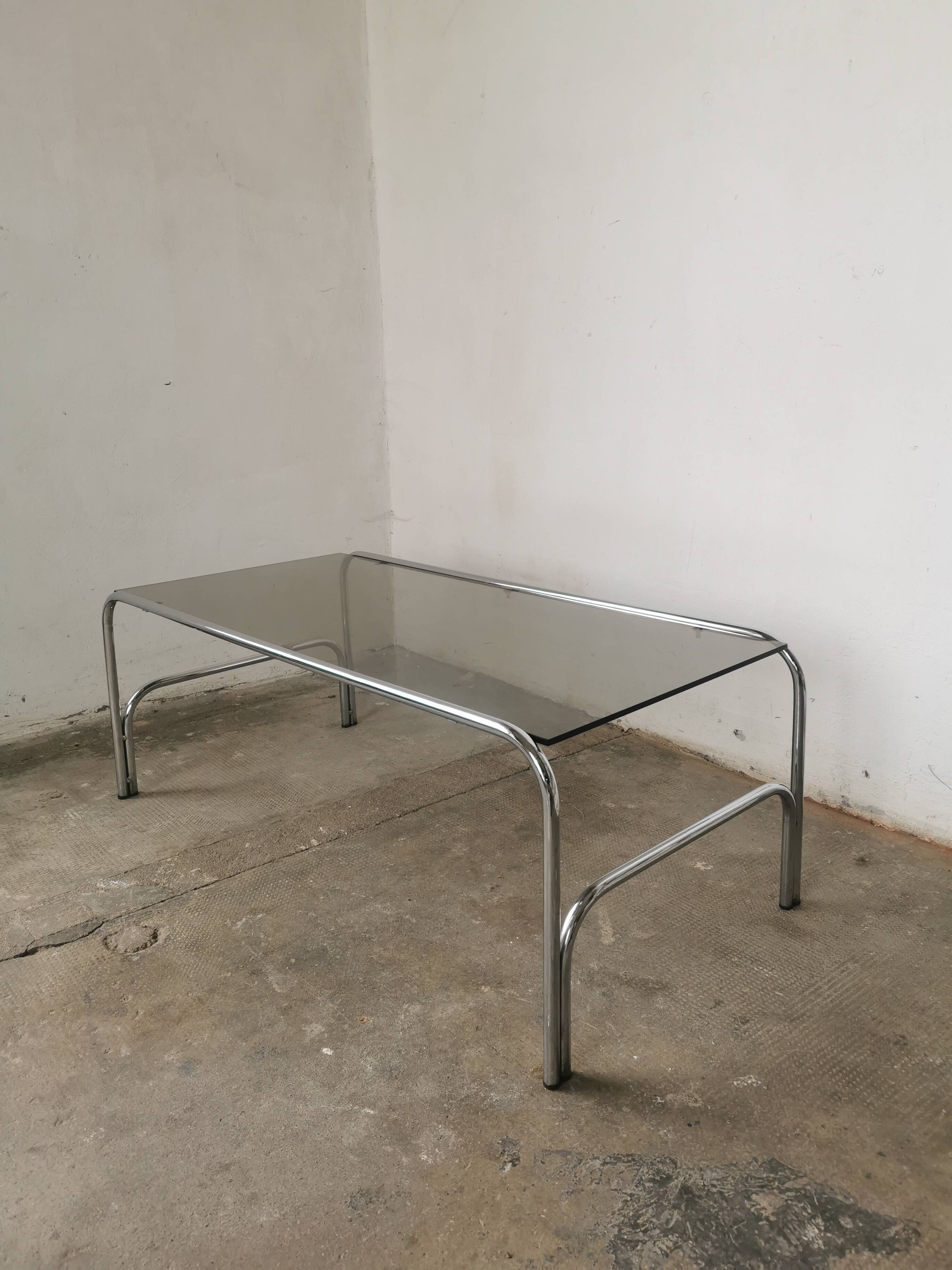 Chrome and smoked glass coffee table