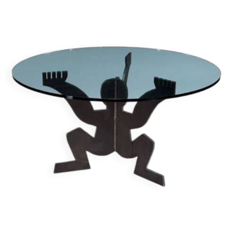 Modern Maurizio Cattelan Round Dining Table Crude Iron Glass