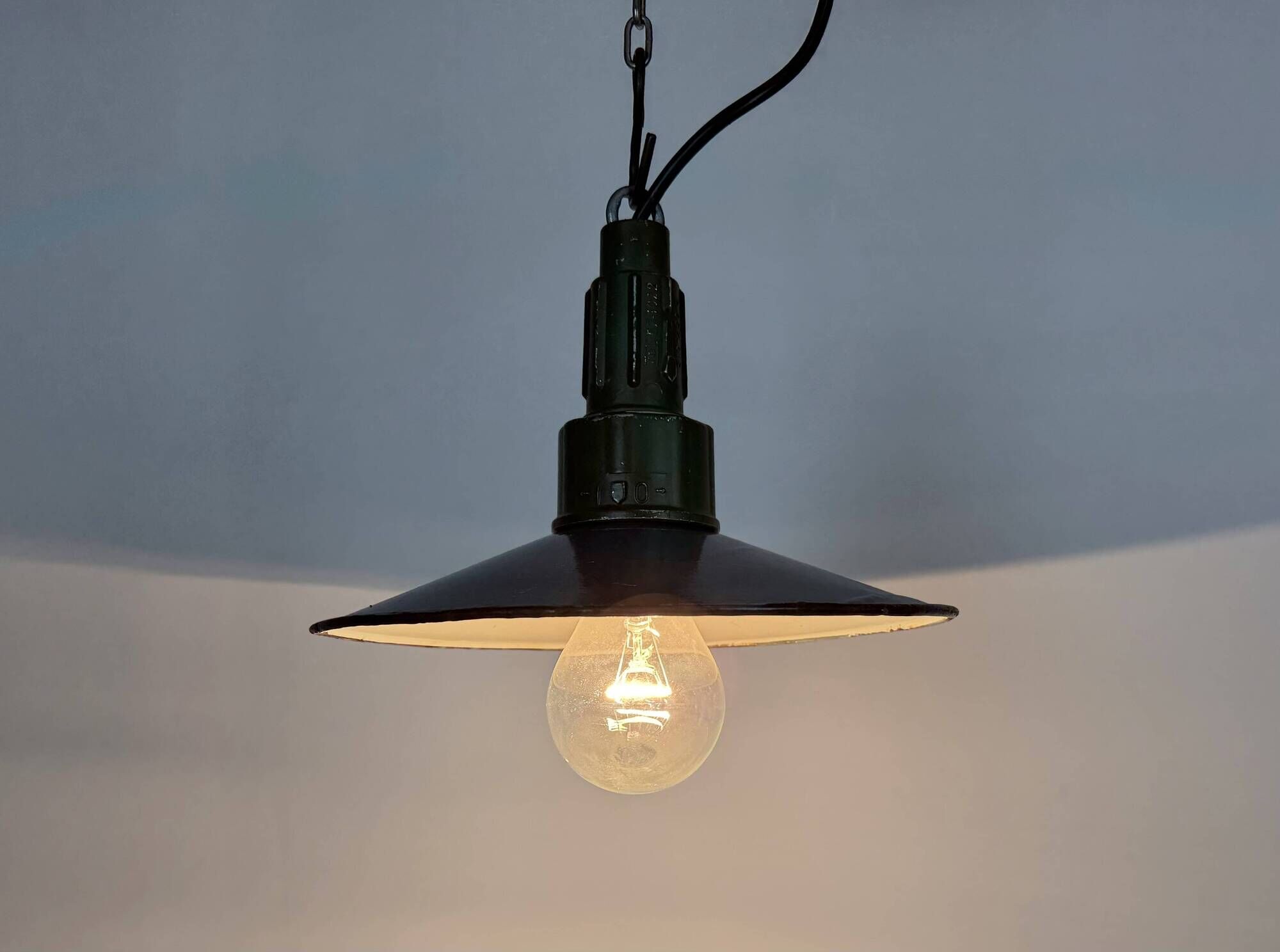 Industrial Blue Enamel Military Pendant Lamp with Cast Aluminium Top, 1960