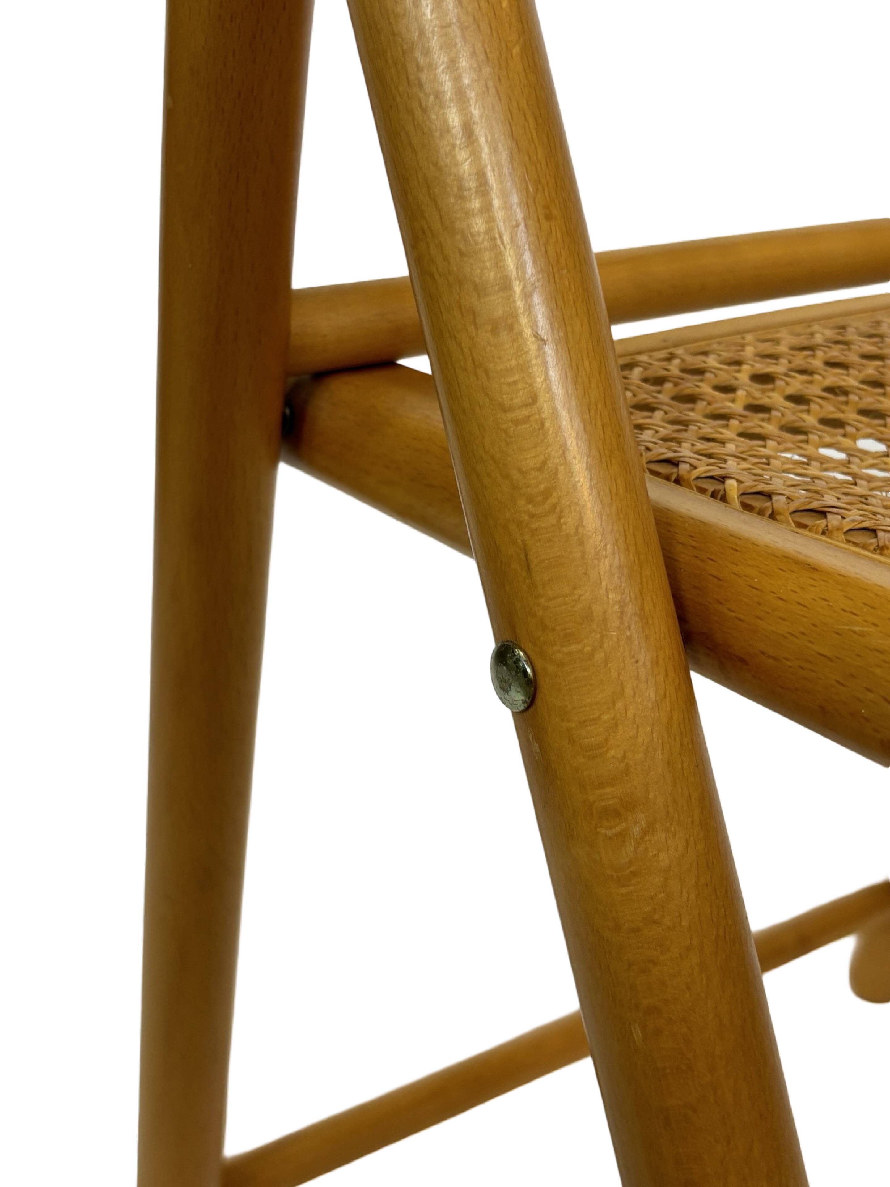 Vintage wooden folding chair with rattan seat 80s minimalist design