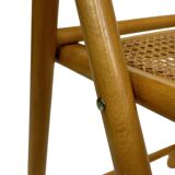 Vintage wooden folding chair with rattan seat 80s minimalist design