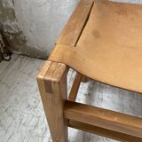 Solid elm and leather stool Maison Regain