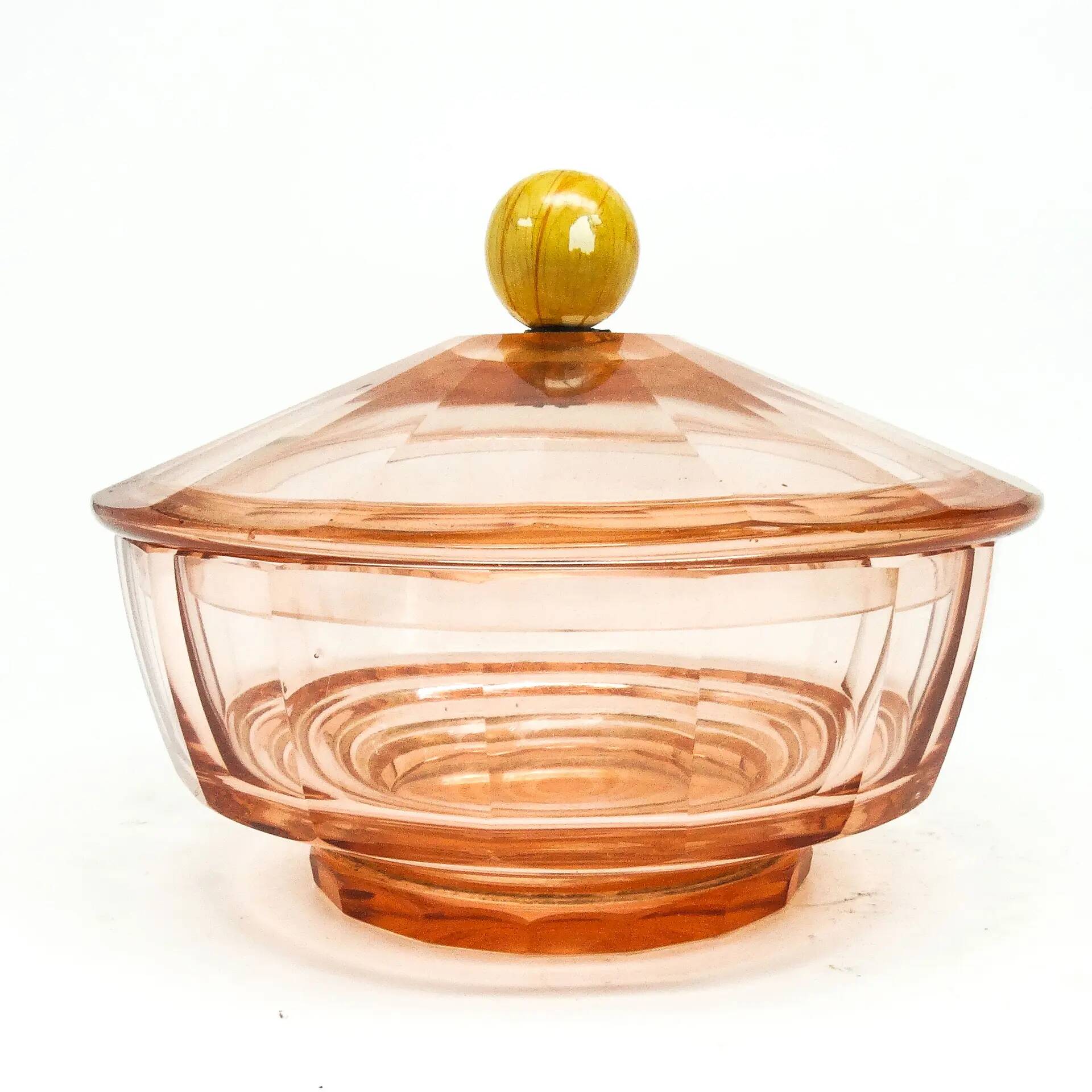 Art Deco bonbonniere, rosalin crystal, Moser, Czechoslovakia, 1930s